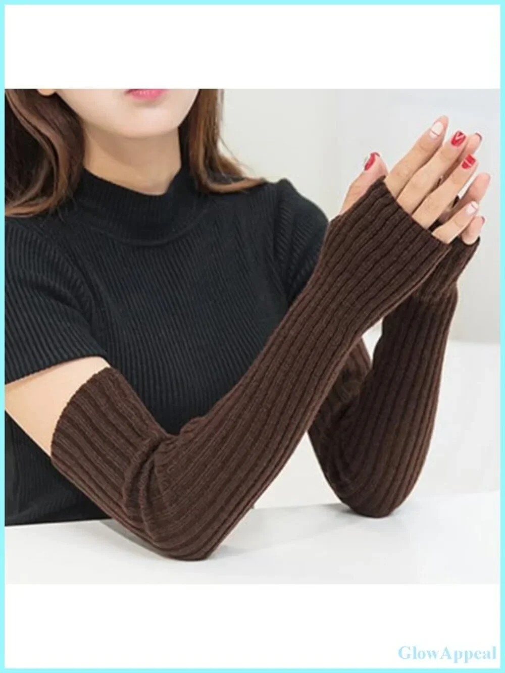 2 Pairs Knitted Fingerless Gloves Long Arm Warmers with Thumb Hole for Typing